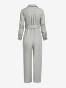 Button Placket Belted Flap Pocket Long Sleeve Jumpsuit Women Long Sleeve Shirt Overalls Fall Outfits
