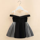 Summer Children Off Shoulder Short Sleeve Lace Patchwork Dress For Little Kids Baby Girls