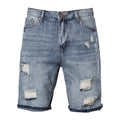Cotton Straight Leg Short Jeans Men Casual Solid Color Hole Blue Denim Shorts Men New Summer Quality Mens Jeans Pants