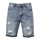 Cotton Straight Leg Short Jeans Men Casual Solid Color Hole Blue Denim Shorts Men New Summer Quality Mens Jeans Pants