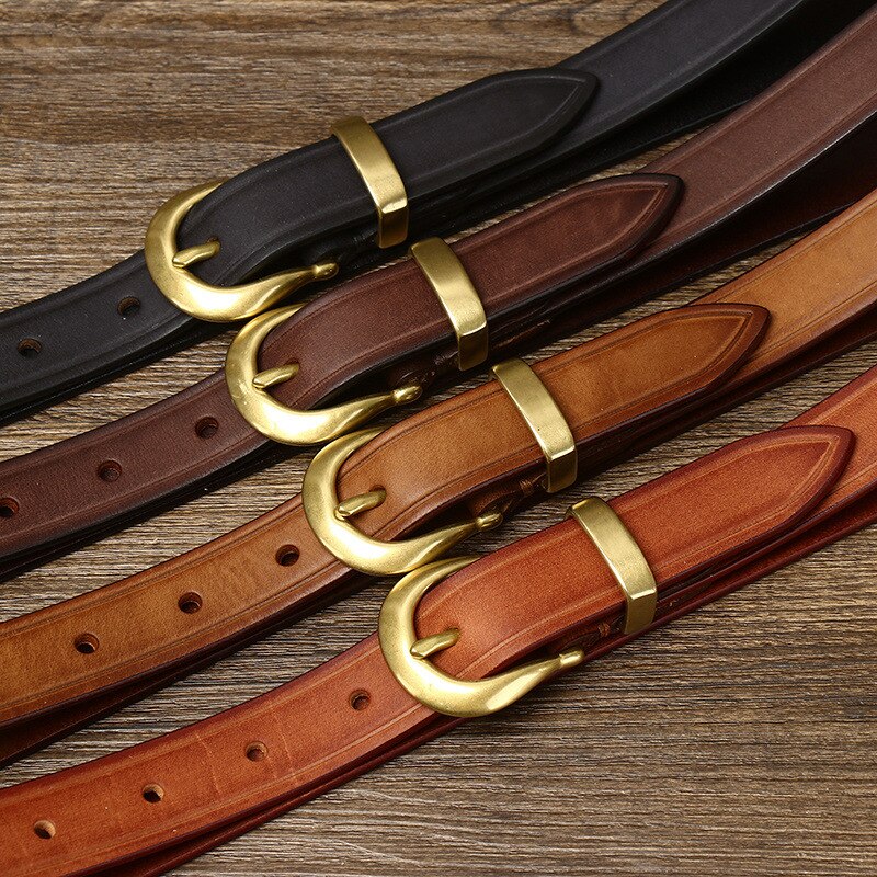 2.4cm Copper Buckle High Quality Genuine Leather Belts for Women Luxury Female Belt For Jeans Simple Strap Waist Belt