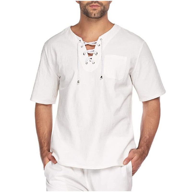 Summer New Men Short-Sleeved T-shirt Cotton and Linen Led Casual Men T-shirt Shirt Male Breathable