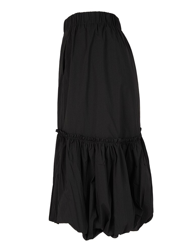 High Elastic Waist Black Pleated Loose Fit Casual Half-body Skirt Women Tide New Spring Autumn