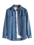 Men Shirts Corduroy Long Sleeves Shirt with Pocket Fall Winter Solid Shacket Vintage Streetwear Blouse Tops Unisex Style