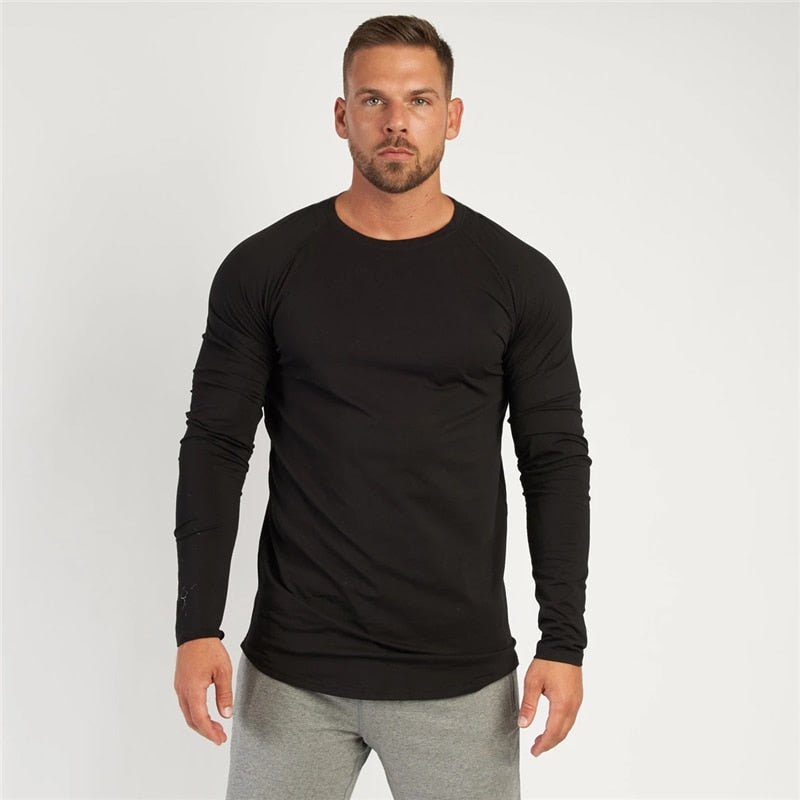 T-Shirt Men Spring Cotton T Shirt Men Solid Sports Tshirt O-neck Long Sleeve
