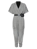 Loose Fit Women Pockets Plaid Belted Jumpsuit New High Waist Pocket Pants Tide Spring Autumn