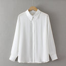 Basic Shirt For Women Solid Color Tops Loose Brief Chiffon Long Sleeve Blouses Autumn