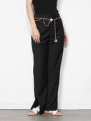 Minimalist Patchwork Chain Trousers For Women High Waist Flat Zipper Split Buttom Casual Wide Leg Pants Female Autumn