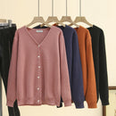 Women Knitted Cardigan Temperament Pure V-Neck Jumpers Autumn Basic Long Sleeve Curve Sweater
