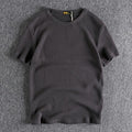 Summer Waffle Fabric Short Sleeve Men T-Shirt Solid Basic Round Neck Half Sleeve Underlay