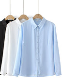 White Shirt For Women Solid Tops Brief Long Sleeve Double Layer Chiffon Loose Blouses Autumn