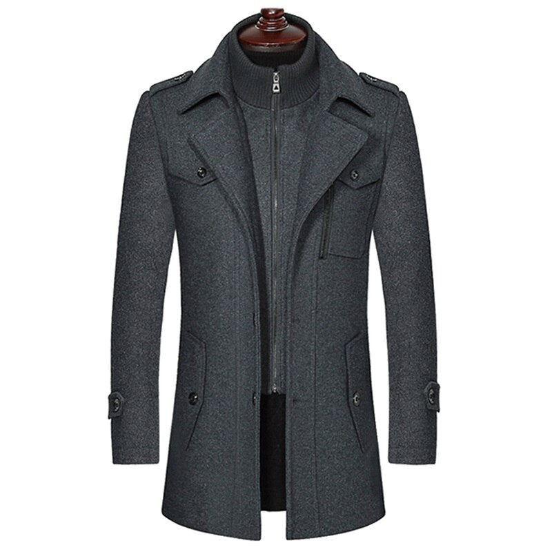 Men Winter Warm Woolen Coats Thicken Casual Jackets Slim Fit Long Section Windbreaker Trench Pea Coat