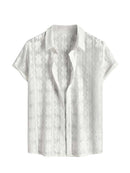 Cotton Shirts for Men Floral Openwork Sheer Short Sleeves Shirt Summer See-Through Streetwear Thin Trendy Tops