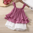 Baby Girl Solid Textured Layered Tank Top Shorts Set