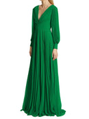 Women Elegant Maxi Dress Pleated Backless Solid New V Neck Long Sleeve Evening Party Dresses Summer