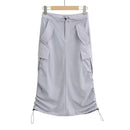 Womens Drawstring Patchwork Pockets Cargo Fashion High Waist Solid Split Loose Casual Skirts Spring