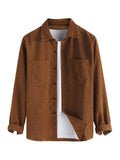 Men Shirts Corduroy Long Sleeves Shirt with Pocket Fall Winter Solid Shacket Vintage Streetwear Blouse Tops Unisex Style