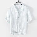 Vintage Linen T-Shirt for Men Pullover Casual V-Neck Short Sleeve Thin Breathable Tees Summer