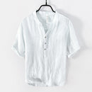 Vintage Linen T-Shirt for Men Pullover Casual V-Neck Short Sleeve Thin Breathable Tees Summer
