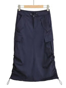 Womens Drawstring Patchwork Pockets Cargo Fashion High Waist Solid Split Loose Casual Skirts Spring