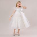 Girls Princess Bridesmaid Dress For Wedding Lace Flower Appliques Ball Gown Kids White Clothes Elegant Party Costumes
