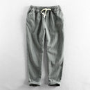 Summer Fall Elastic Waist Solid Men Versatile Cotton Linen Pants Simple Loose Basic Casual Ankle Length Trousers