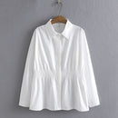 Shirts Women Spring Solid Lapel Lyocell Tops Loose Long Sleeve French Style Elastic Waist Blouses Curve Clothes