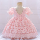 Summer Baptism Princess Party Short Sleeve Costume Vintage Toddler Dress For Baby Girl Clothes Flower