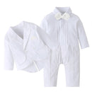 Long Sleeve White Baby Baptism Dress for Boys Romper with Double Breasted Coat Solid Newborn Children Set