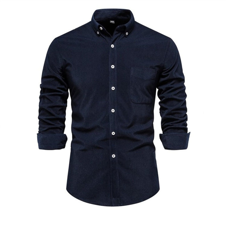 Retro Men Corduroy Shirt Single Pocket Casual Loose Shirt for Men Autumn Thicken Warm
