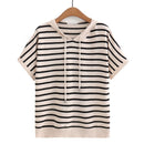 Women T-Shirt Summer Short Sleeve Ice Silk Knitting Hooded Tops Loose Tees Oversized Curve Clothes