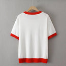 T-Shirt For Women Clothes Ice Silk Knitted Tops Casual Hot Drill Little Monkey Contrast Tee Summer