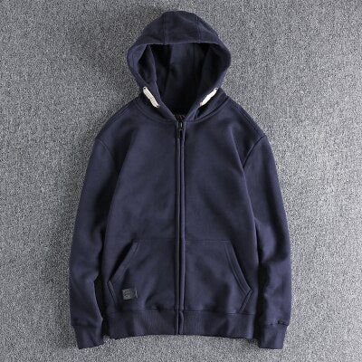 Plush and thickened Hooded Sweater men autumn and winter pure casual youth cardigan coat outerwear