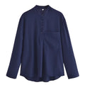 Simple Stand Collar Cotton Linen Shirt Pockets Casual Blouse Women