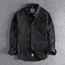 Twill Cotton Cargo Shirt For Men America Style Simple Casual Loose Overalls Blouse Pocket Long Sleeve Vintage Versatile Male Top