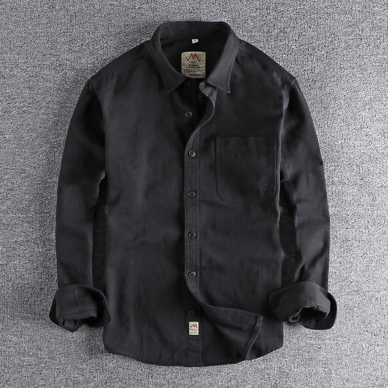 Twill Cotton Cargo Shirt For Men America Style Simple Casual Loose Overalls Blouse Pocket Long Sleeve Vintage Versatile Male Top