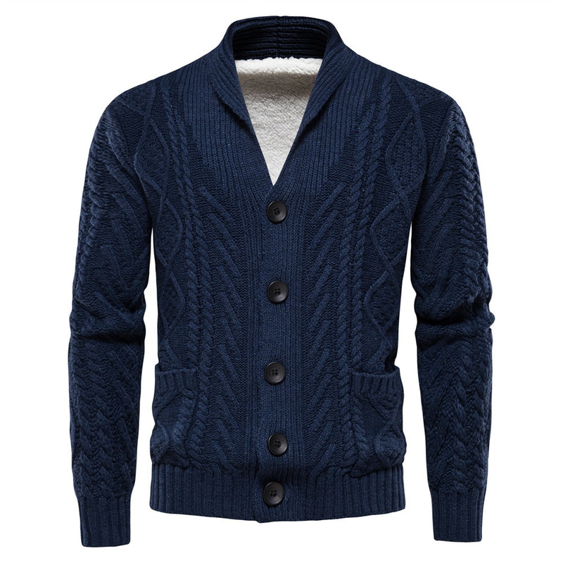 Men Fleece Cardigans Solid Color Single-breasted Casual Long-sleeved Knitted Sweater New Winter Sweaters Men