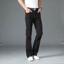 Men Four Seasons Mid-waist Micro-Flare Ripped Jeans High Quality Black Casual Pants