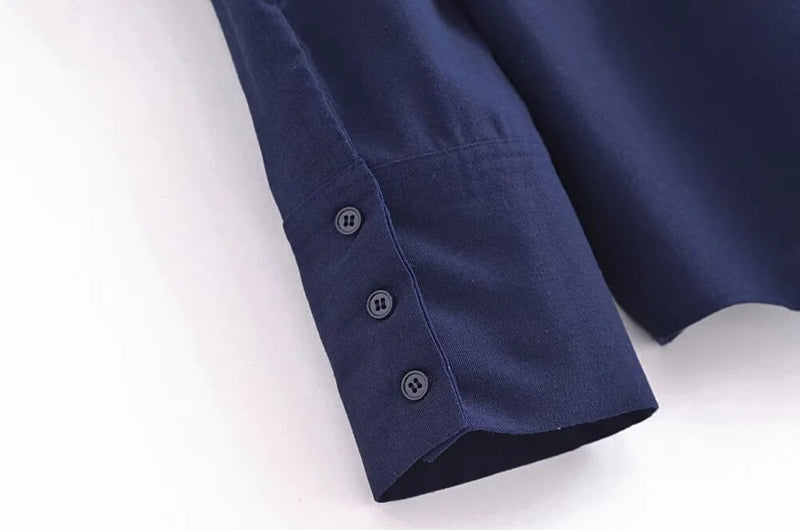 Simple Stand Collar Cotton Linen Shirt Pockets Casual Blouse Women