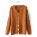 Women Knitted Cardigan Temperament Pure V-Neck Jumpers Autumn Basic Long Sleeve Curve Sweater