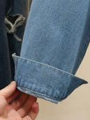Women Clothing Denim Jacket Full Sleeve Cotton Turn-down Collar VINTAGE Pockets Solid STANDARD Tassel Coats