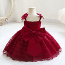 Flower Girl Dress for Weddings Party Kids Sleeveless Beading Ball Gowns with Big Bow Children Girls Elegant Cute Formal Costumes