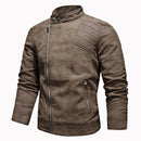 Men Leather Jacket Big Lapels Slanted-fly Zipped Chunky Jacket Male New Winter Stand Coats for Men