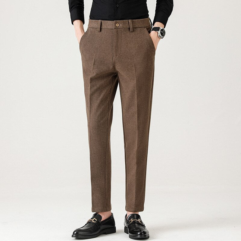 Winter Fall Men Suits Pants Business Casual Thicken Stretchy Simple Solid Classic Trouser