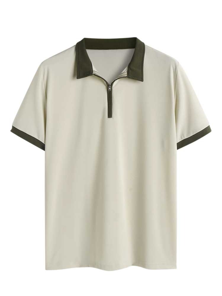 Polo Shirt for Men Spliced Streetwear Short Sleeves Tees Quarter Zipper Spring Summer Unisex T-shirts