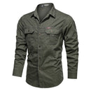 Casual Cotton Men Shirts Solid Stand Collar Pocket Button Up Shirts for Men Long Sleeve Shirts Men