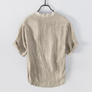 Vintage Linen T-Shirt for Men Pullover Casual V-Neck Short Sleeve Thin Breathable Tees Summer