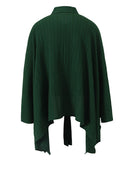Women Green Irregular Pleated Lapel Long Sleeve Loose Fit Shirt  Spring Autumn