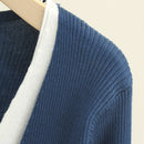 Sweater Ladies Fashion Contrast Splice V-Neck Jumper Women Autumn Winter Basic Style Slim Knitted Pullovers