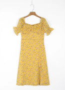 Summer Elegant Yellow Floral Dress Women French Vintage Chiffon Jacquard Weave Sexy Dress
